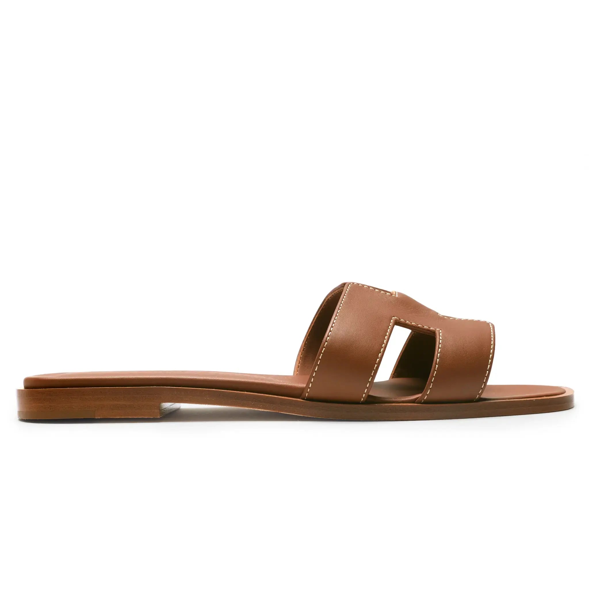 Side View of Hermes Paris Oran Gold Sandal (Minor Dents)